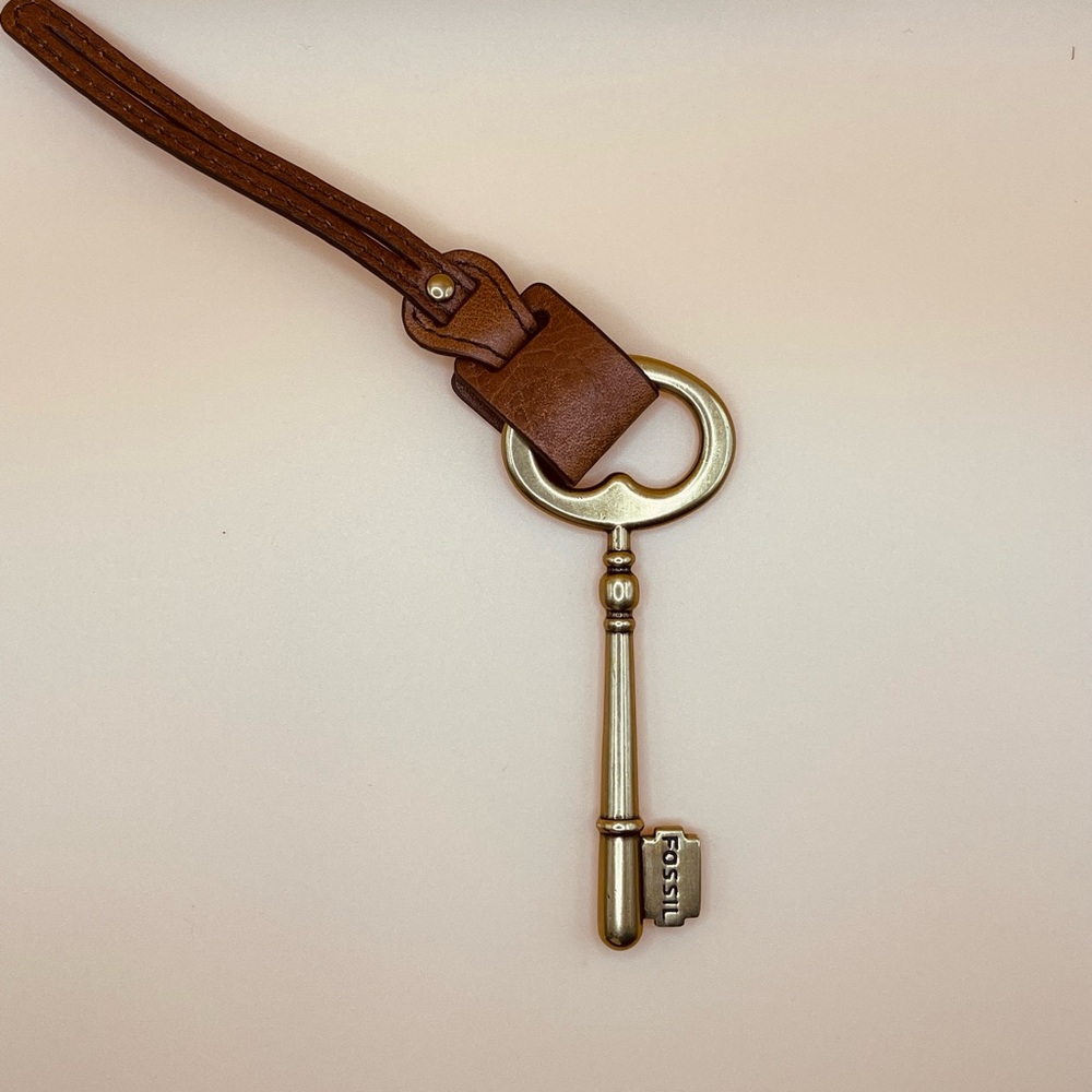 Fossil Gold Key & Tan Leather Stap Charm